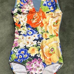 Eleve Dancewear Floral Leotard in Orange, Yellow, Blue, Green